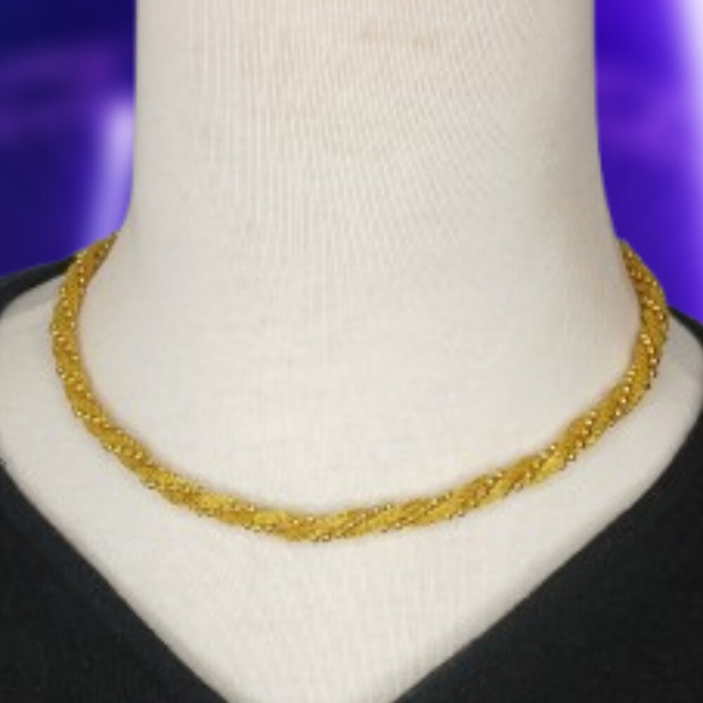 vintage gold tone mesh with gold tone beads twisted necklace
